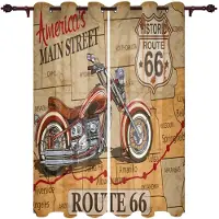 Yiran Furniture Retro New York Motorcykel Fönstergardin För Vardagsrum Sovrum Heminredning Kök För Persienner Fönster cortinas Draperier 2Paneler 100W130H(CM)40x51in&Grommet Top