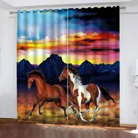 Household supplies MH Häst Djur 100% Polyester Heminredning Vardagsrum Sovrum Mörkläggningsgardiner Balkongskärm Tecknad Söt Perforerad 100x140cm&Grommet Top