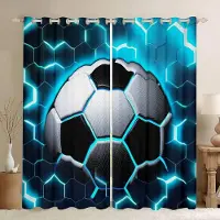Yiran Furniture 2 paneler Hexagonal Geometrisk Glödande Gardin Basketboll Baseboll Fotboll Fotboll Gardin för Pojksovrum Persienner Fönster cortinas 100W130H(CM)40x51in&Grommet Top