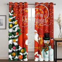 Yiran Furniture Billiga Gott Nytt År Jul Jultomte Röd Snö 2 Delar Tunna Mörkläggande Fönstergardiner för Vardagsrum Sovrum Heminredning 135W185H(CM)53x73in&Hook