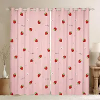 Yiran Furniture 3D Rosa Blomma Jordgubbsdesign Solskyddsgardiner Vardagsrum Hemdekoration Flickors Sovrumsdekoration Tunn Gardin 2 Delar 100W130H(CM)40x51in&Rod Pocket