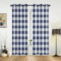 Yiran Furniture Marinblå Rutig Idyllisk Stil Rutiga Gardiner för Sovrum Vardagsrum Draperier Kök Barnrum Fönstergardin Heminredning 135W x 92H(cm) x1