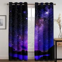 Yiran Furniture 3D Cool Stjärnklar Himmel Måne Aurora Landskap Gardin 2 Paneler Lyx Vardagsrum Sovrum Heminredning Gardin Stansade Krokar 100W130H(CM)40x51in&Grommet Top