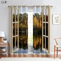 Yiran Furniture 3D-tryckta gardiner för havssky Medelhavsstilsgardiner Lämpliga för sovrum vardagsrum gästrum dekorativa gardiner W50xH130(CM)x2PCS&Rod pocket