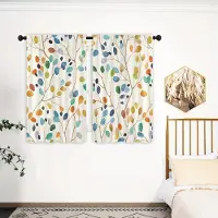 Yiran Furniture 2 st Akvarell Botaniska Köksgardiner - Färgglada Lövmönster för Vardagsrum, Sovrum och Kök Heminredning W65X60H(cm)X2Pcs&Grommet Top
