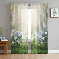 Household supplies MH Grön Äng Vildblomma Solsken Skira Gardiner för Vardagsrumsdekoration Fönstergardiner Kök Tyll Voile Organza Gardiner W135 x H115cm x1