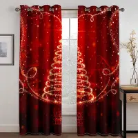Yiran Furniture Billiga Gott Nytt År Jul Jultomte Röd Snö 2 Delar Tunna Mörkläggande Fönstergardiner för Vardagsrum Sovrum Heminredning 135W165H(CM)53x65in&Hook