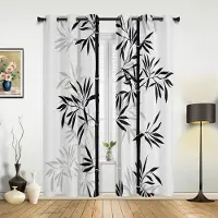 Yiran Furniture Bambu Retro Shabby Växtgardiner för Sovrum Vardagsrum Draperier Kök Barnrum Fönstergardin Modern Heminredning 107W x 115H(cm) x2