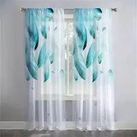 Yiran Furniture Lyxiga genomskinliga voilegardiner med guldblad för sovrum Tygfönstergardiner för vardagsrum Genomskinliga gardiner Persienner Draperier 2 st W65X60H(cm)X2Pcs&Grommet Top