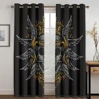 Yiran Furniture Svart Guld mörk vind Totem digitaltryck gardin vardagsrum sovrum hemmiljö landskapsarkitektur polyesterfiber gardintyg W50xH130(CM)x2pcs&Grommet Top marinblå färg