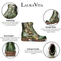 LAURA VITA Women's Green Floral Victorian Leather Lace-up Ankelboots - Anitao - 14