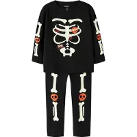 Name It Mini Pyjamas - 2-delad - NmnOwina - Black/Röd Orange - - 7 år (122) - Pyjamas 2-delad