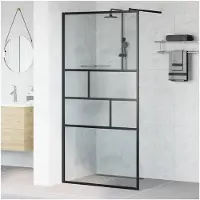 vidaXL Walk-in Duschvägg Svart 100 x 195 x 0,5 cm Glas och Aluminium