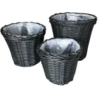 Ginza.se Scandinavian Collection - Rattan Plant Baskets - Black - Set of 3 (Large: Diameter 32 cm x Height 29 cm, Medium: Diameter 28 cm x Height 24 cm, Small: Diameter 24 cm x Height 19 cm)
