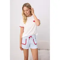 Trendyol Kort pyjamas ljusbeige / pastellblå / röd