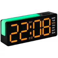 24.Se Digital väckarklocka med RGB nattlampa och orange ljus - Svart / LED-väckarklocka med stämningsljus