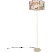 QAZQA Japandi golvlampa beige med flerfärgad lampskärm med djurmönster 50 cm - Simplo