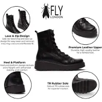 Fly london damer svarta läderkängor med snörning och kilklack - TERY554