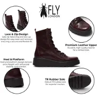 Fly london Womens Wine Leather Lace-Up kilklackade stridsstövlar - TERY554
