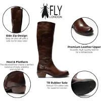Fly london Womens bruna läderklackade långa ridstövlar - MISTRY