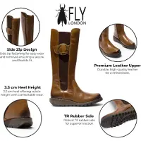 Fly london Womens Tan läderkängor med knähöga långa stövlar - SOIF361