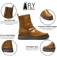 Fly london damer beige läderstövlar med zip-up plattform – RENO053FLY