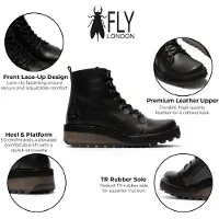Fly london Womens Black Leather Lace-Up Ankelboots - HAZI147
