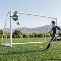 Vevor Fotbollsmål 3,65 x 1,82 m PVC-fotbollsmål för trädgården med PE-nät, bärbart och väderbeständigt set, med PE-nät, måltavla, markpåle, koner, för barn och vuxna utomhusträning i trädgården