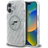Karl Lagerfeld IML Glitter Karl & Choupette-huvuden Logo MagSafe iPhone 16-skal – grå