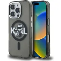 Karl Lagerfeld IML Glitter Karl & Choupette Sketch Logo MagSafe-fodral för iPhone 16 Pro – Svart
