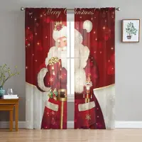 Yiran Furniture Julstadshus Byggnad Slott Tyll Skira Gardiner för Vardagsrumsinredning Fönstergardin för Sovrum Voile Organza Draperier W135 x H115cm x1&Grommet Top