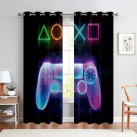 Yiran Furniture E-sportrumsgardiner Coolt Spelhandtagsmönster Färgrik Pojk Barnrumsinredning Chuanglan Heminredning 2 Stycken Gardiner 100W130H(CM)&Rod Pocket