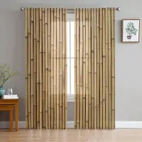 Yiran Furniture Bambu Skog Gröna skira Gardiner Vardagsrum Fönster Tyll Gardiner För sovrum Kök Heminredning Voile Draperier W135 x H160cm x1&Grommet Top