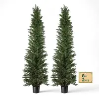 Vevor Konstgjord topiary cederträd 2438 mm Set om 2 med krukväxtdekor, Premium PE-konstträd, året runt inomhus- och utomhuskonstgrön växt för ytterdörr, entré, veranda, balkong, uteplats, trädgård