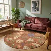FRAAI Rund tvättbar matta | Misty Flowers terrakotta hos Volero | Ø 120cm | Terra | Rund | Inomhusmattor