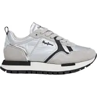 Pepe Jeans för kvinnor. PLS400027 Ari Shine Silver Sneakers i läder (36), Hud, Karta, Nyckelband, Casual
