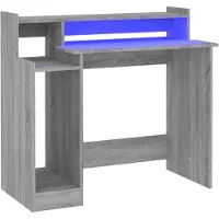 vidaXL Skrivbord med LED grå sonoma 97x45x90 cm konstruerat trä