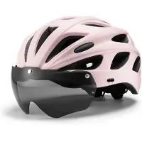 RockBros cykelhjälm med visir, avtagbara UV-skyddsglasögon, avtagbart visir, Unisex - Rosa