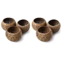 Typecat Coconut Shell Wood Ljushållare (Set med 6) med Kokosdoftande Värmeljus - Boho Decor, Votive Ljusstakar