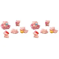 Typecat 12 St Miniatyrgrisfigurer Söt Rosa Grisfamiljleksaker Figurer DIY-Hantverk för Älva Trädgårdsdekoration Hemdekorationer