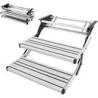 Vevor Husbilstrappa, 2 steg, 200 kg lastkapacitet, manuellt infällbar husbilstrappa, teleskopiska hopfällbara husbilstrappa i aluminiumlegering, halkfri instegstrappa i stålram för husbil, husbil, hus