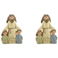 Typecat 2X Figurin Kristen Religiös Resin Staty Jesus med Pojkar och Flickor Hantverk Prydnad Hemdekoration Julklappar