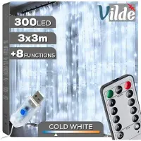 Verk Group Verk ljusridå 300 LED 3 m ORION med fjärrkontroll kallvit USB