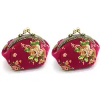 ISTOVO 2X Wallet,Lady Vintage Flower Coin Purse Wallet Clutch Bag (Rose Red)