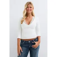 Gina Tricot  - 14+ lace v-neck top - toppar - Vit - S - Dam