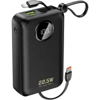 Dudao K14+ Powerbank 20000mAh 22,5W USB-C / USB-A / Inbyggda Lightning- och USB-C-kablar - Svart