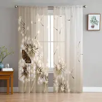 Yiran Furniture Svarta Musiknot Maskros Växtfrö Vit Svart Tyll Skira Gardiner Vardagsrum Sovrum Fönstergardin Voile Organza Draperier W135 x H160cm x2&Grommet Top