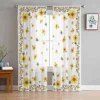 Yiran Furniture Vintage Blommor Skira Gardiner för Sovrum Vardagsrum Dekoration Fönstergardin för Kök Tyll Voile Organza Draperier W135 x H115cm x1&Grommet Top