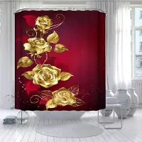 Yiran Furniture Lyxig badrumsduschdraperi i palatsstil med rosmönster och krok, badrumsdekorationsset, pärltryckta tyger, fri frakt 100W180H(CM)40x71in