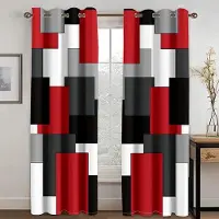 Yiran Furniture Mode Billiga Abstrakta Geometriska Svart Röd Draperi Moderna Fönstergardiner För Vardagsrum Sovrum Kicthen Dörr Heminredning 2 Delar W50 X H130(CM)X2&Hook